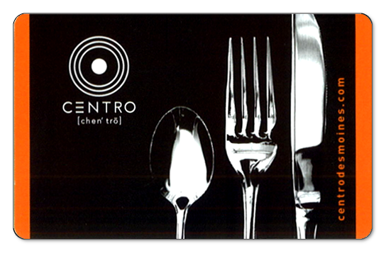 Orch Centro, spoon fork knife, over black background with orange borders